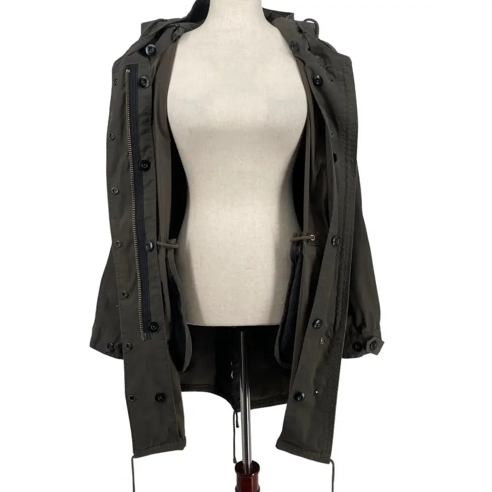 RW Co Longline Duck Canvas Chore Utility‎ Jacket S Green No Lining Drawstring
